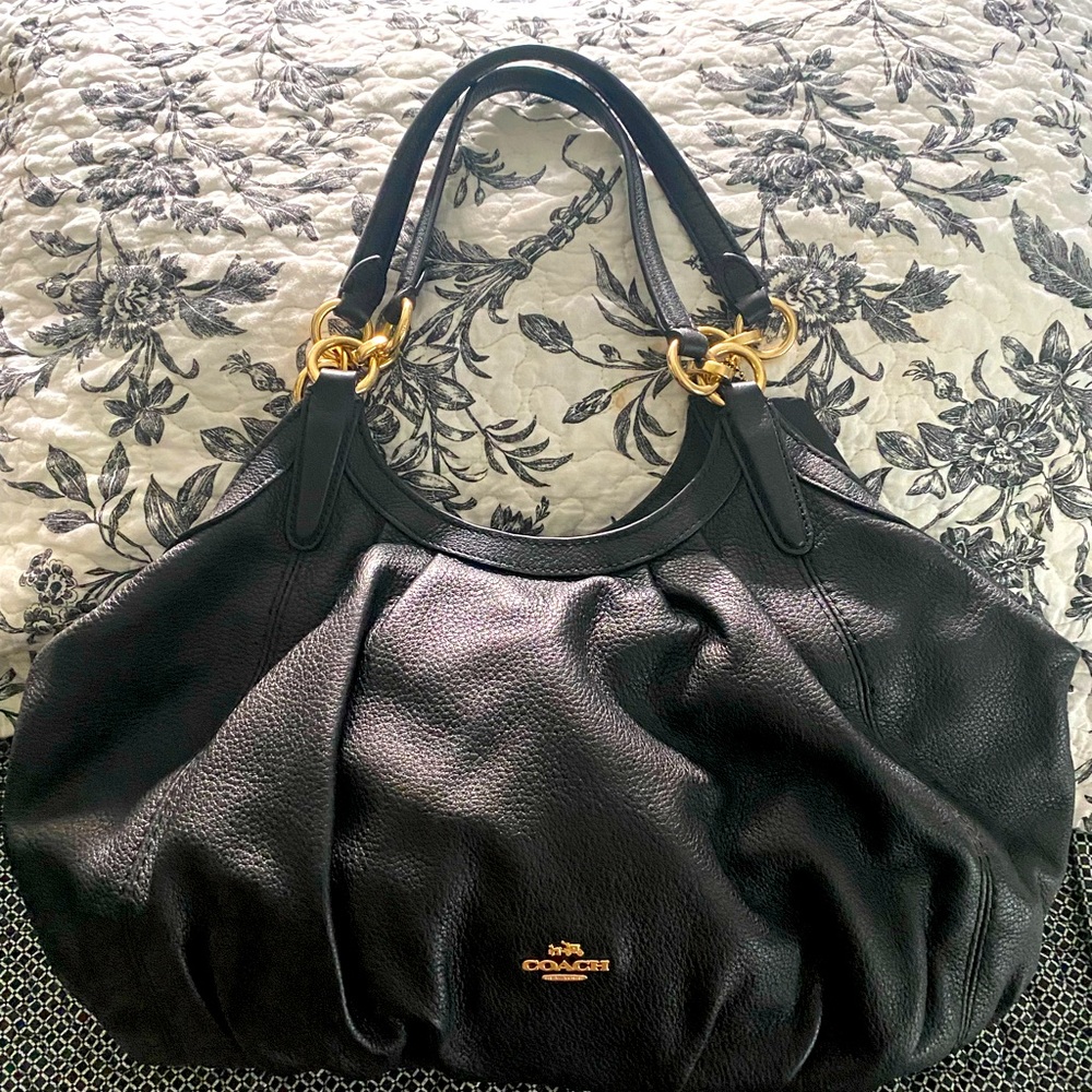 🍂 C O A C H black leather satchel shoulder bag 🍂
